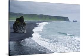 Iceland. Dyrholaey. Black Sand Beach and Sea Stack-Inger Hogstrom-Stretched Canvas