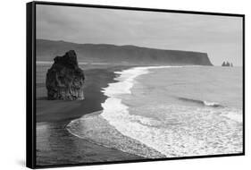 Iceland. Dyrholaey. Black Sand Beach and Sea Stack-Inger Hogstrom-Framed Stretched Canvas