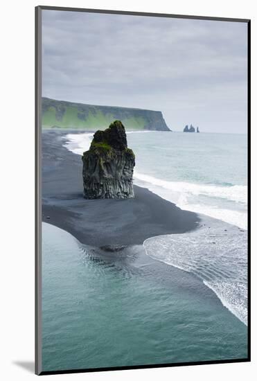 Iceland. Dyrholaey. Black Sand Beach and Sea Stack-Inger Hogstrom-Mounted Photographic Print