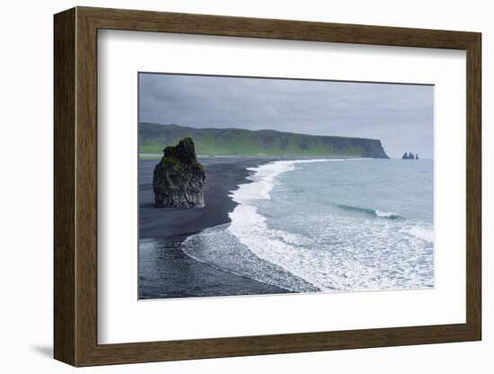 Iceland. Dyrholaey. Black Sand Beach and Sea Stack-Inger Hogstrom-Framed Photographic Print