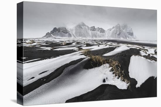 Iceland, East Iceland, Austurland , Black and White Dunes on Beach after Blizzard-Salvo Orlando-Stretched Canvas