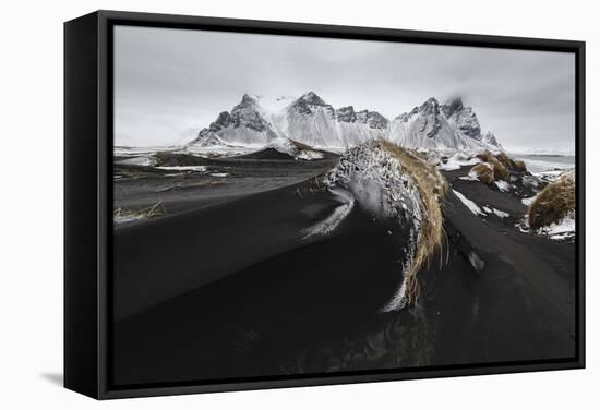 Iceland, East Iceland, Austurland , Black and White Dunes on Stokksens Beach after Blizzard-Salvo Orlando-Framed Stretched Canvas