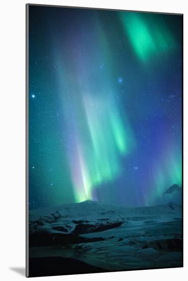 Iceland, Fjallsarlon. the Northern Lights Appearing in the Sky at Fjallsarlon-Katie Garrod-Mounted Photographic Print