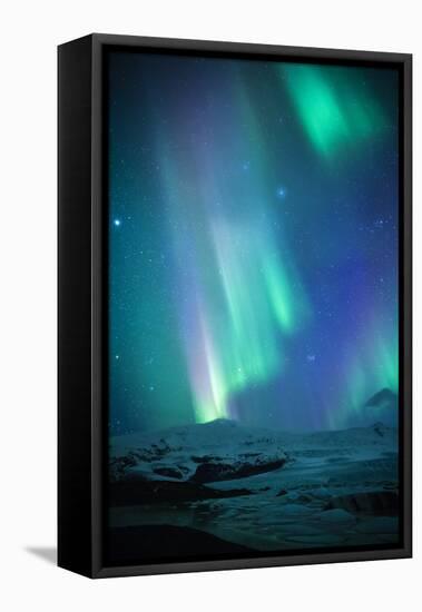Iceland, Fjallsarlon. the Northern Lights Appearing in the Sky at Fjallsarlon-Katie Garrod-Framed Stretched Canvas