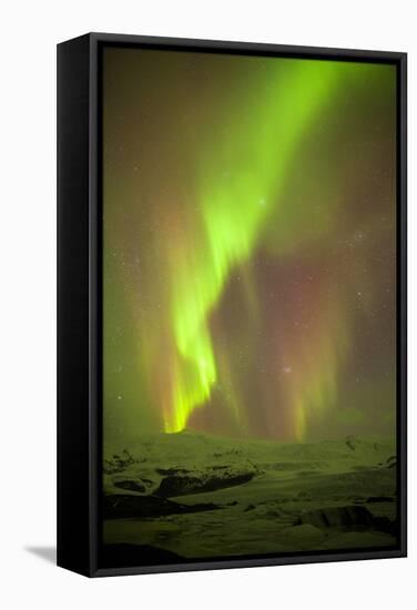 Iceland, Fjallsarlon. the Northern Lights Appearing in the Sky at Fjallsarlonll.-Katie Garrod-Framed Stretched Canvas