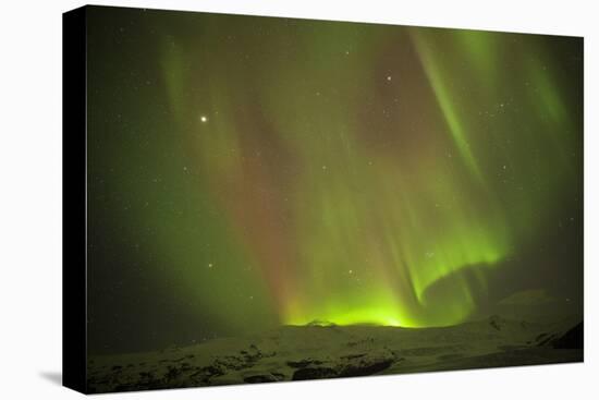 Iceland, Fjallsarlon. the Northern Lights Appearing in the Sky at Fjallsarlonll.-Katie Garrod-Stretched Canvas