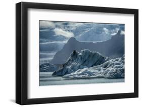 Iceland, floating glaciers in Jokulsarlon, glacier lagoon with mountain echo.-Mark Williford-Framed Photographic Print