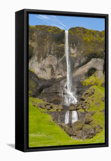 Iceland. Foss a Sidu. Waterfall over the Cliff-Inger Hogstrom-Framed Stretched Canvas