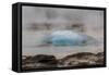 Iceland, Golden Circle, Strokkur Geyser. The Strokkur Geyser erupts with much steam.-Ellen Goff-Framed Stretched Canvas