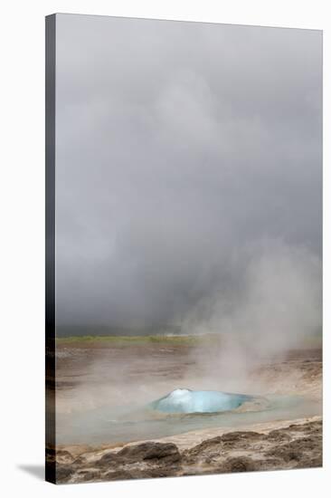 Iceland, Golden Circle. The Strokkur Geyser erupts with much steam.-Ellen Goff-Stretched Canvas