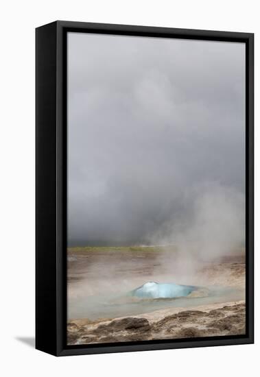 Iceland, Golden Circle. The Strokkur Geyser erupts with much steam.-Ellen Goff-Framed Stretched Canvas