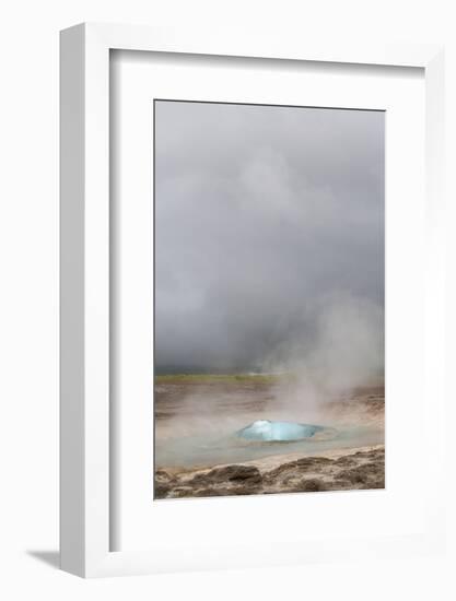 Iceland, Golden Circle. The Strokkur Geyser erupts with much steam.-Ellen Goff-Framed Photographic Print