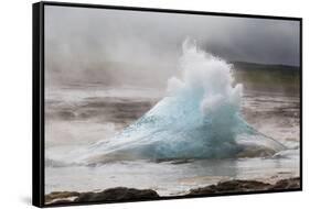 Iceland, Golden Circle. The Strokkur Geyser erupts with much steam.-Ellen Goff-Framed Stretched Canvas