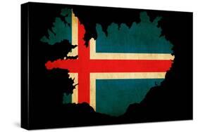 Iceland Grunge Map Outline with Flag-Veneratio-Stretched Canvas