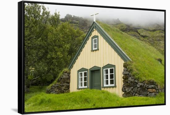 Iceland. Hofskirkja Yellow Church Turf Grass in Town of Hof in South Iceland-Bill Bachmann-Framed Stretched Canvas