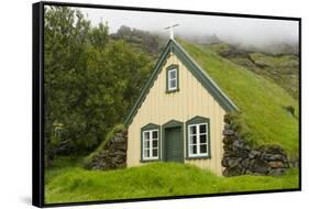 Iceland. Hofskirkja Yellow Church Turf Grass in Town of Hof in South Iceland-Bill Bachmann-Framed Stretched Canvas