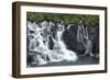 Iceland, Hraunfossar. Tiny cascades emerge from the lava to flow into the Hvita River-Ellen Goff-Framed Photographic Print