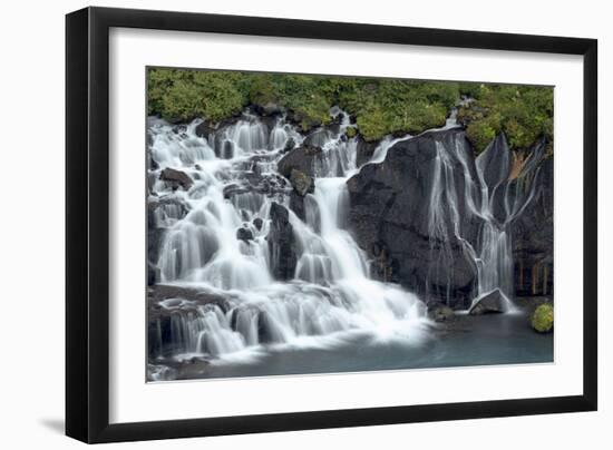 Iceland, Hraunfossar. Tiny cascades emerge from the lava to flow into the Hvita River-Ellen Goff-Framed Photographic Print