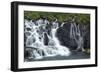 Iceland, Hraunfossar. Tiny cascades emerge from the lava to flow into the Hvita River-Ellen Goff-Framed Photographic Print