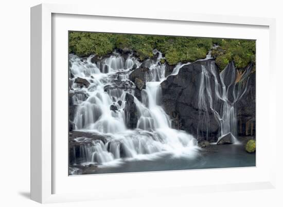 Iceland, Hraunfossar. Tiny cascades emerge from the lava to flow into the Hvita River-Ellen Goff-Framed Photographic Print