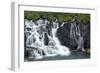 Iceland, Hraunfossar. Tiny cascades emerge from the lava to flow into the Hvita River-Ellen Goff-Framed Photographic Print