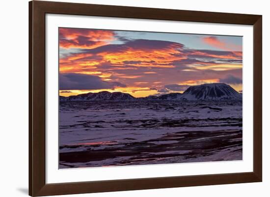 Iceland, Iceland, North-East, Ring Road, Red Sky About the Field Geothermal Namafjall and the Burfe-Bernd Rommelt-Framed Photographic Print