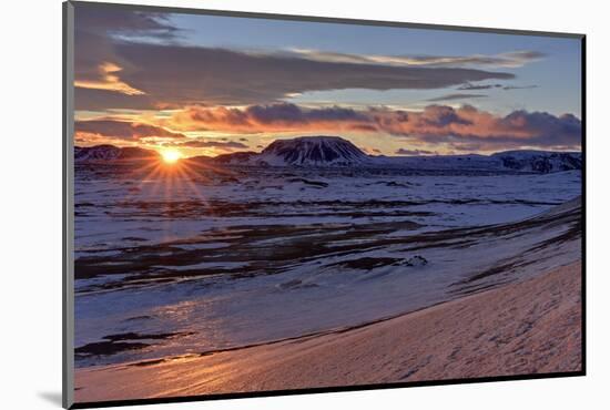 Iceland, Iceland, North-East, Ring Road, Red Sky About the Field Geothermal Namafjall and the Burfe-Bernd Rommelt-Mounted Photographic Print