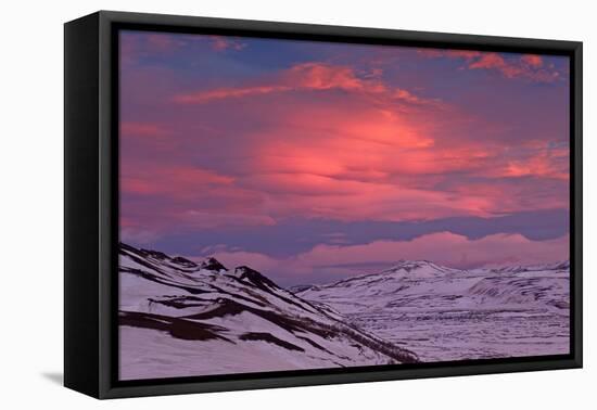 Iceland, Iceland, North-East, Ring Road, Region of Myvatn, Morning Mood in the Hildarfjall and the -Bernd Rommelt-Framed Stretched Canvas