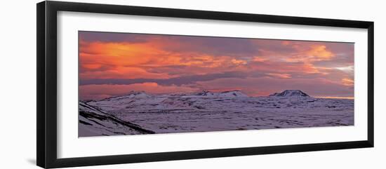 Iceland, Iceland, North-East, Ring Road, Region of Myvatn, Red Sky About the Hildarfjall and the Kr-Bernd Rommelt-Framed Photographic Print