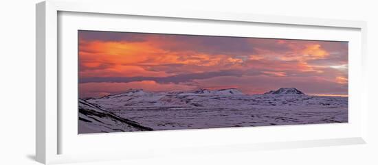 Iceland, Iceland, North-East, Ring Road, Region of Myvatn, Red Sky About the Hildarfjall and the Kr-Bernd Rommelt-Framed Photographic Print