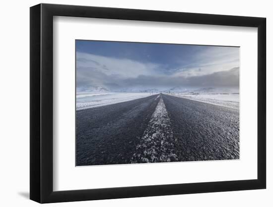 Iceland, Icy Highway with Clouds and Mountains, Close to the Ground Photographed-Niki Haselwanter-Framed Photographic Print