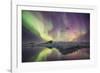 Iceland, Jokulsarlon. Aurora lights reflect in lagoon.-Josh Anon-Framed Photographic Print