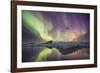 Iceland, Jokulsarlon. Aurora lights reflect in lagoon.-Josh Anon-Framed Photographic Print