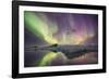 Iceland, Jokulsarlon. Aurora lights reflect in lagoon.-Josh Anon-Framed Photographic Print