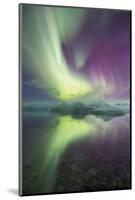 Iceland, Jokulsarlon. Aurora lights reflect in lagoon.-Josh Anon-Mounted Photographic Print