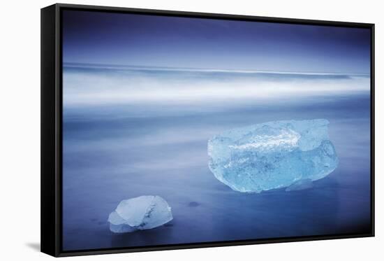 Iceland, Jokulsarlon. Frozen Icebergs Washed Up on the Black Beach at Jokulsarlon.-Katie Garrod-Framed Stretched Canvas