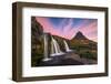 Iceland, Kirkjufellsfoss. Waterfall at sunrise.-Jaynes Gallery-Framed Photographic Print