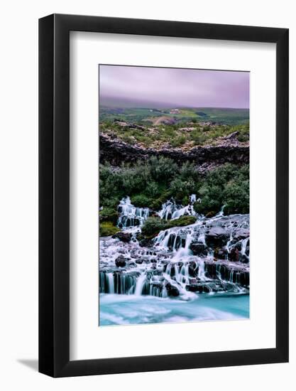 Iceland Living, Country Hills and Waterfall Beauty Hraunfossar-Vincent James-Framed Photographic Print