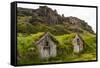 Iceland, Nupsstadur Turf Farmstead. Old homes covered with turf for protection and insulation.-Ellen Goff-Framed Stretched Canvas