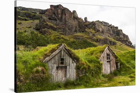 Iceland, Nupsstadur Turf Farmstead. Old homes covered with turf for protection and insulation.-Ellen Goff-Stretched Canvas
