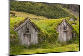 Iceland, Nupsstadur Turf Farmstead. Old homes covered with turf for protection and insulation.-Ellen Goff-Mounted Photographic Print