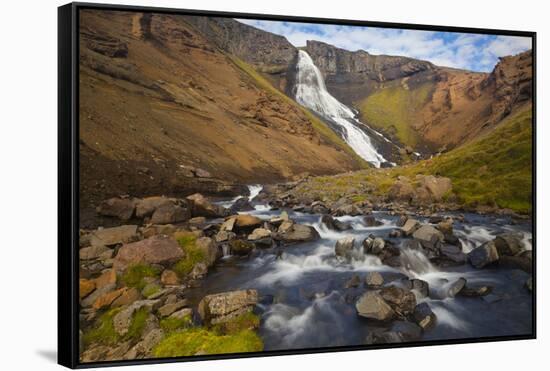 Iceland, random waterfall in the north, on the way to Myvatn.-Kristin Piljay-Framed Stretched Canvas