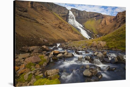 Iceland, random waterfall in the north, on the way to Myvatn.-Kristin Piljay-Stretched Canvas