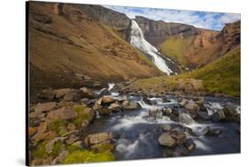 Iceland, random waterfall in the north, on the way to Myvatn.-Kristin Piljay-Stretched Canvas