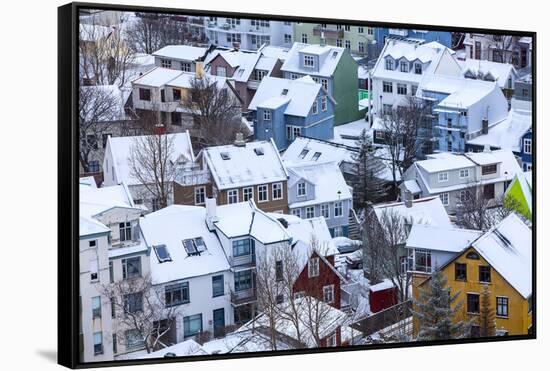 Iceland, Reykjavik. Reykjavik, Capital City of Iceland, Frozen by Winter.-Katie Garrod-Framed Stretched Canvas