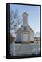 Iceland, Reynistadur. Schoolhouse behind picket fence.-Bill Young-Framed Stretched Canvas