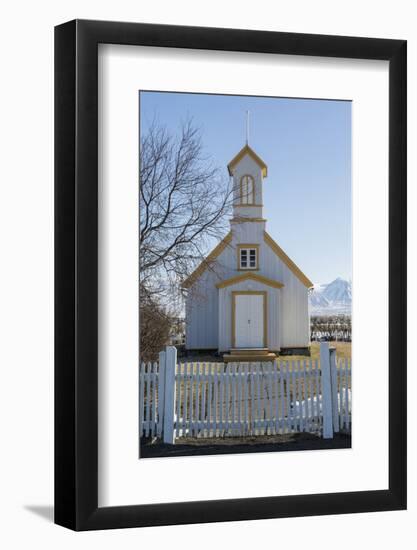 Iceland, Reynistadur. Schoolhouse behind picket fence.-Bill Young-Framed Photographic Print