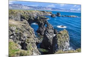 Iceland, rock formations of the west coast, Arnarstapi, Snaefellsjokull, Snaefellsnes Peninsula-Miva Stock-Mounted Photographic Print