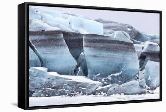 Iceland, Skaftafell National Park, Skaftafelljokull Glacier. Huge chunks of glacial ice.-Ellen Goff-Framed Stretched Canvas