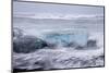 Iceland, Skaftafell National Park, Surf hits glacial ice on a black sand beach.-Ellen Goff-Mounted Photographic Print